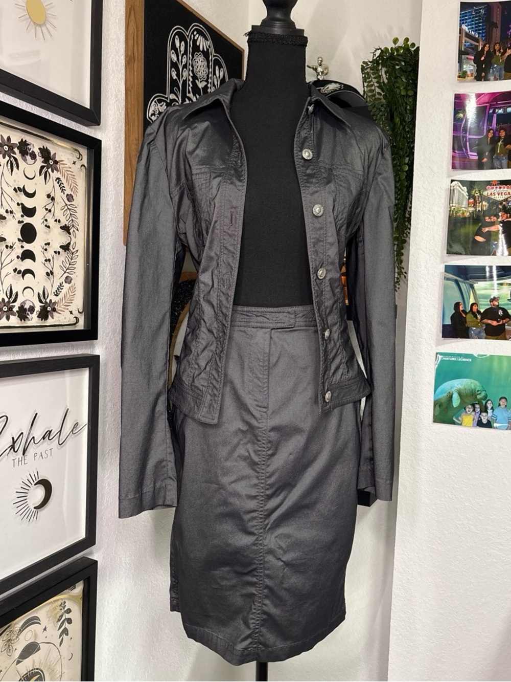 Richard Malone Dark Gray Metallic Button Up Trucker Jacket Size Medium